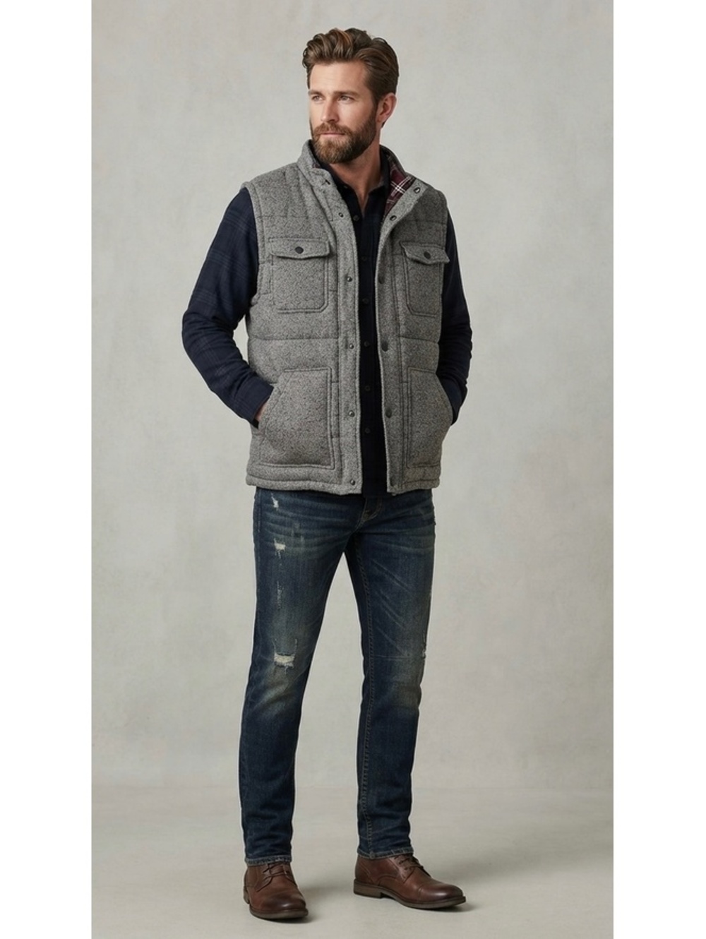 BKE Men's Gray Tweed Quilted Puffer Vest Sz XL